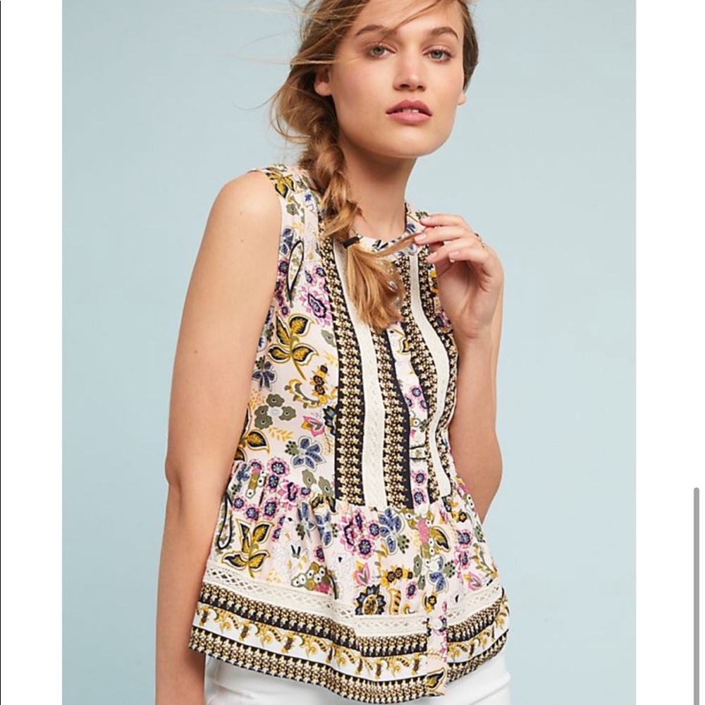 ANTHROPOLOGIE: Floral Sleeveless (Pink White)